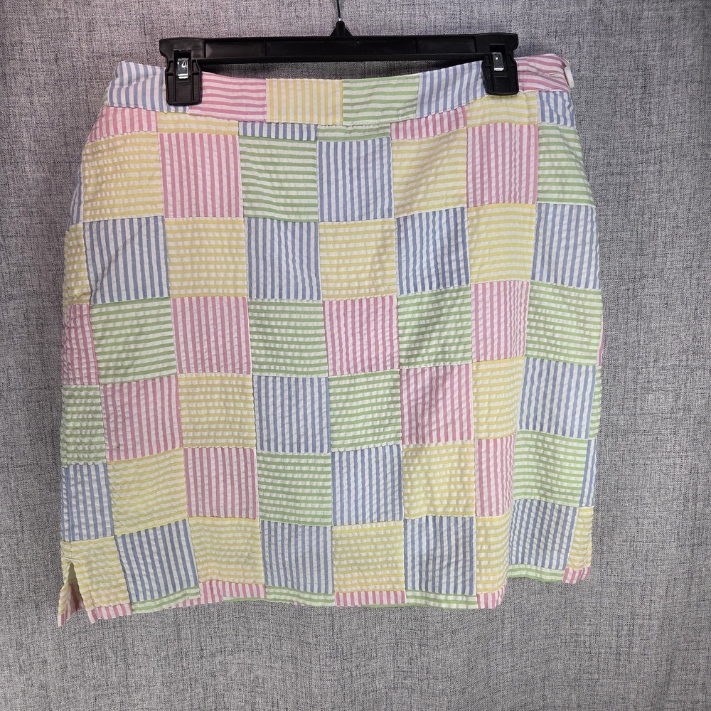 Womens EP Pro Skirt Sz 8 Skort Seersucker Patchwork Plaid Golf Pastels Y2K